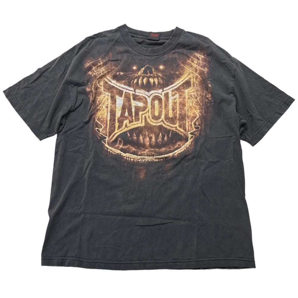 Y2K TAPOUT men's grey + orange graphic tee, XL.